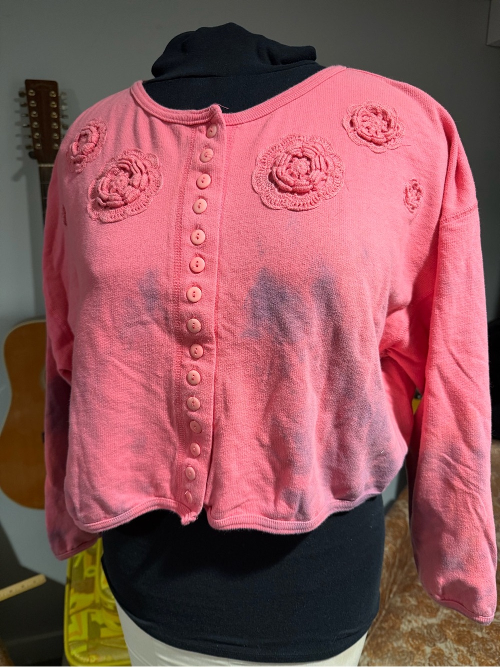 Vintage Stefano Pink  topped Crochet Flower sweatshirt